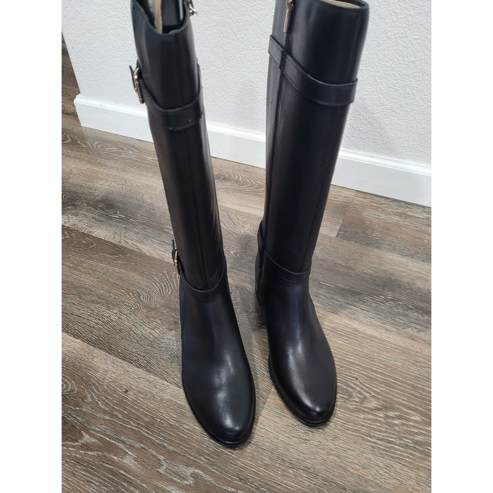 Rockport Harper Wide Calf Black Leather Tall‎ Riding Boots 7.5 M Gold Buckle NEW